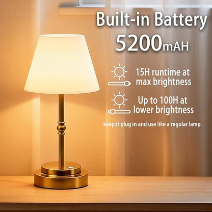 Cordless Table Lamp Rechargeable, 5200mAh Battery Operated Table Lamp with Touch Control, Stepless Dimmable, 3 Color Temperatures, Soft Ambient Lighting USB-C Lamp for Bedroom, Bedside, Dining Table