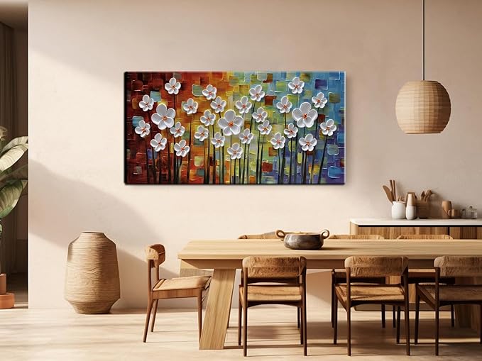 YaSheng Art - 3D Textured Wall Art Hand painted Oil Paintings Floral , Beautiful colorful Canvas Wall Art ,Modern Abstract Artwork, Texture Flowers Paintings, bathroom living room for Wall Art ,Home Wall Decor Picture 24x48inch