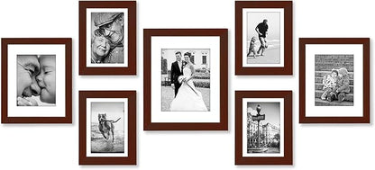 Americanflat Set of 7 Picture Frames with Shatter-Resistant Glass - Gallery Wall Frame Set with One 11x14, Two 8x10 and Four 5x7 Frames - Signature Collection - Mahogany