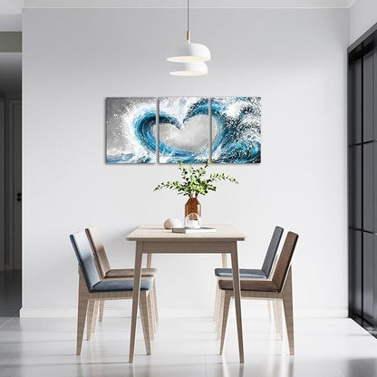 HOMEOART Bedroom Wall Art Ocean Wave Painting Love Sign Wall Decor Framed Artwork Bathroom Bedroom Living Room Decor (Blue)