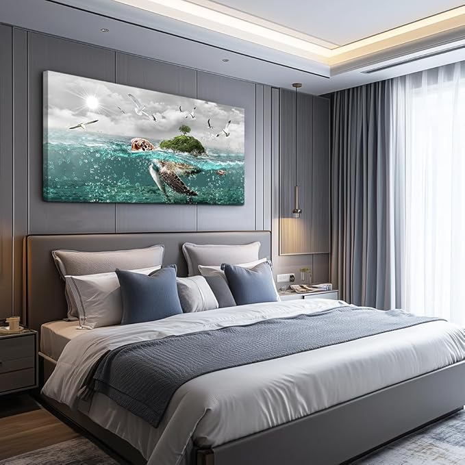 Canvas Wall Art For Living Room Large Size Wall Decor For Bedroom Artwork For Walls Pictures Sea Turtles Canvas Art Prints Bathroom Decoration Blue Ocean Paintings Ready To Hang Room Home Decorations