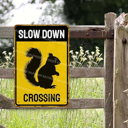 Metal Sign Squirrel Slow Down Crossing Sign Aluminum Metal Tin Signs Warning Sign For Fence Outdoor Yard Wall Decor 8x12 Inch