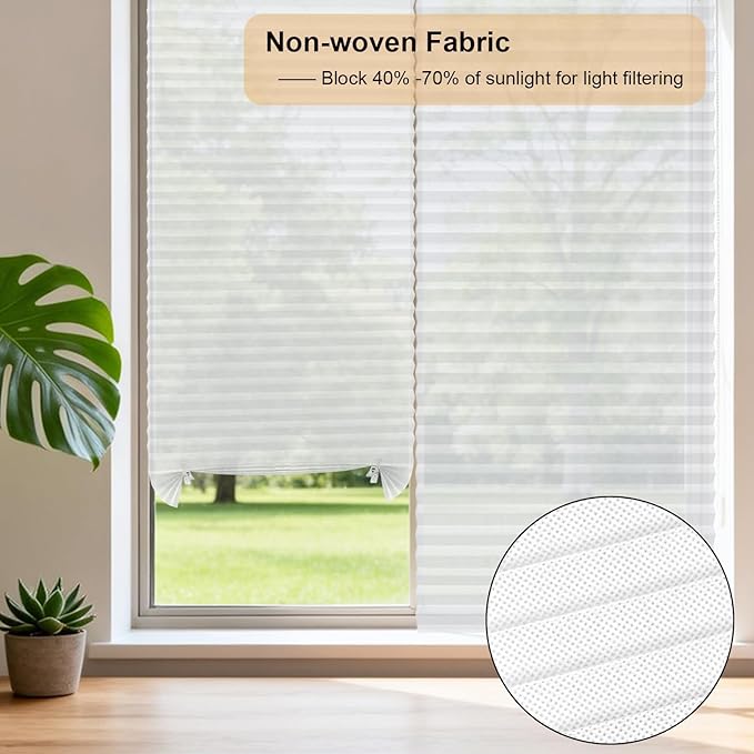 Window Blinds Cordless No Drill Cut to Size Clip On Stick On Self Adhesive Temporary Blinds Pleated Paper Blinds for Windows Doors Shades for Home Nursery Bedroom Kitchen Bathroom
