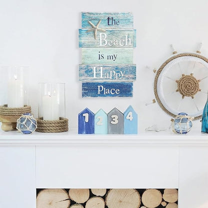 Coastal Wall Decor for Home, Beach Wall Art Wooden Hanging Sign with Starfish Element, Perfect Beach Themed Room Decor and Ocean Decor for Bathroom Bedroom Coastal Living Spaces 11.5" x 17"