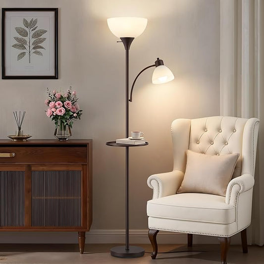 Luvkczc 72" Floor Lamp with Table, Adjustable Reading Lights, Modern Torchiere Floor Lamps for Living Room, Bedroom, Office, Brown【Bulb not Included】