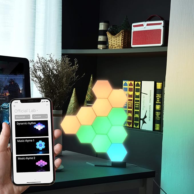 Yescom APP Control 19 Pack Smart LED Light Panels Hexagon Smarter Expansion Kit 16 Million Color Changing Compatible with Alexa Google for Home&Gaming Room Decor