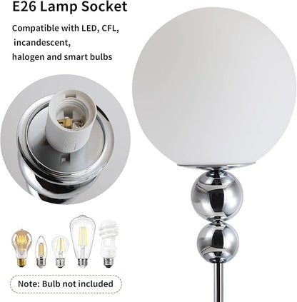 DEC LUCE DECOLUCE LIGHTING Modern Floor Lamps for Living Room, Globe Glass Shade Floor lamp for Bedroom, Standing lamp for Office, Corner(Chrome)