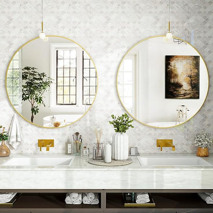 VooBang Gold Round Mirror - 16" Circle Wall Mirror with Simple Metal Frame, Modern for Bathroom, Bedroom, Entryway