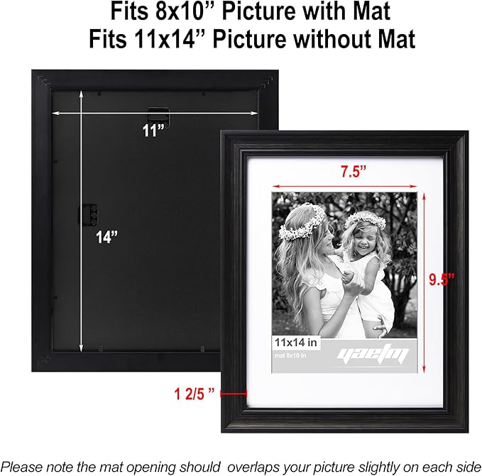 Yaetm 11x14 Picture Frame with Mat for 8x10 Set of 4, 1.4" Wide Molding & Distressed Black Photo Frames 11 x 14 with Tempered Glass for Wall Gallery, Home and Office, Wall Mount (4 pack, Black)