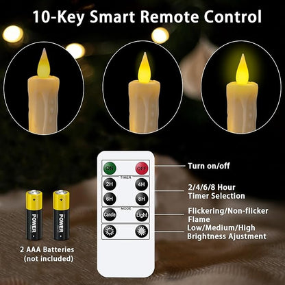 KSWING Upgraded Real Wax LED Flameless Taper Candles with Remote, 6 PCS Ivory Dripping Candlesticks Battery Operated 3D Flickering - 9.6" Long Realistic Fake Candle Sticks for Home/Wedding/Xmas Decor