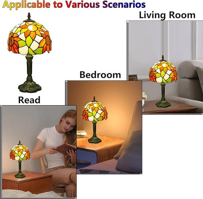 Tiffany Style Table Lamp, 3 Color Temperatures Bedside Lamp, 8 Inch Stained Glass Desk Light for Home Office Bedroom Living Room (Sunflower Pattern)