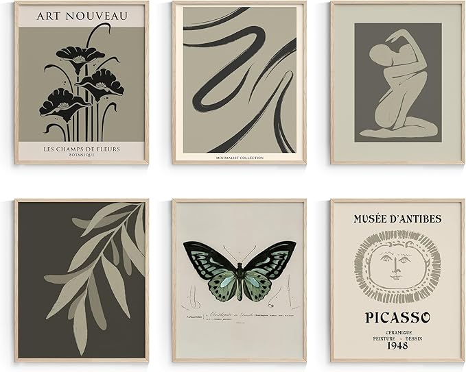 Habseligkeit Green Butterfly Wall Art Prints, Vintage Room Decor, Posters for Girls Room Aesthtic, Girls Dorm Wall Decor Unframed 8x10in Set of 6