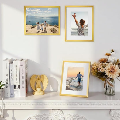Fixwal 8x10 Picture Frame Set of 6 with Shatter Resistant Plastic Glass, Thin Border and Light Weight Photo Frames for Wall or Tabletop Display, Gift for Mother's Day, Father's Day, Graduation, Gold