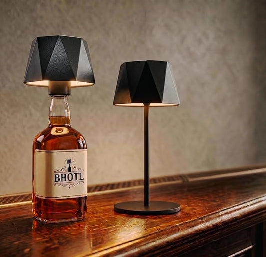 Modern 2-in-1 Table Lamp & Bottle Lamp, Pleated Metal Shade Touch Control Lamp | Adjustable Height, Warm Light & RGB, Stepless Dimming, Anti-Tip Design,Triangle,Black