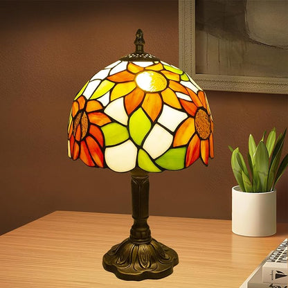Tiffany Style Table Lamp, 3 Color Temperatures Bedside Lamp, 8 Inch Stained Glass Desk Light for Home Office Bedroom Living Room (Sunflower Pattern)