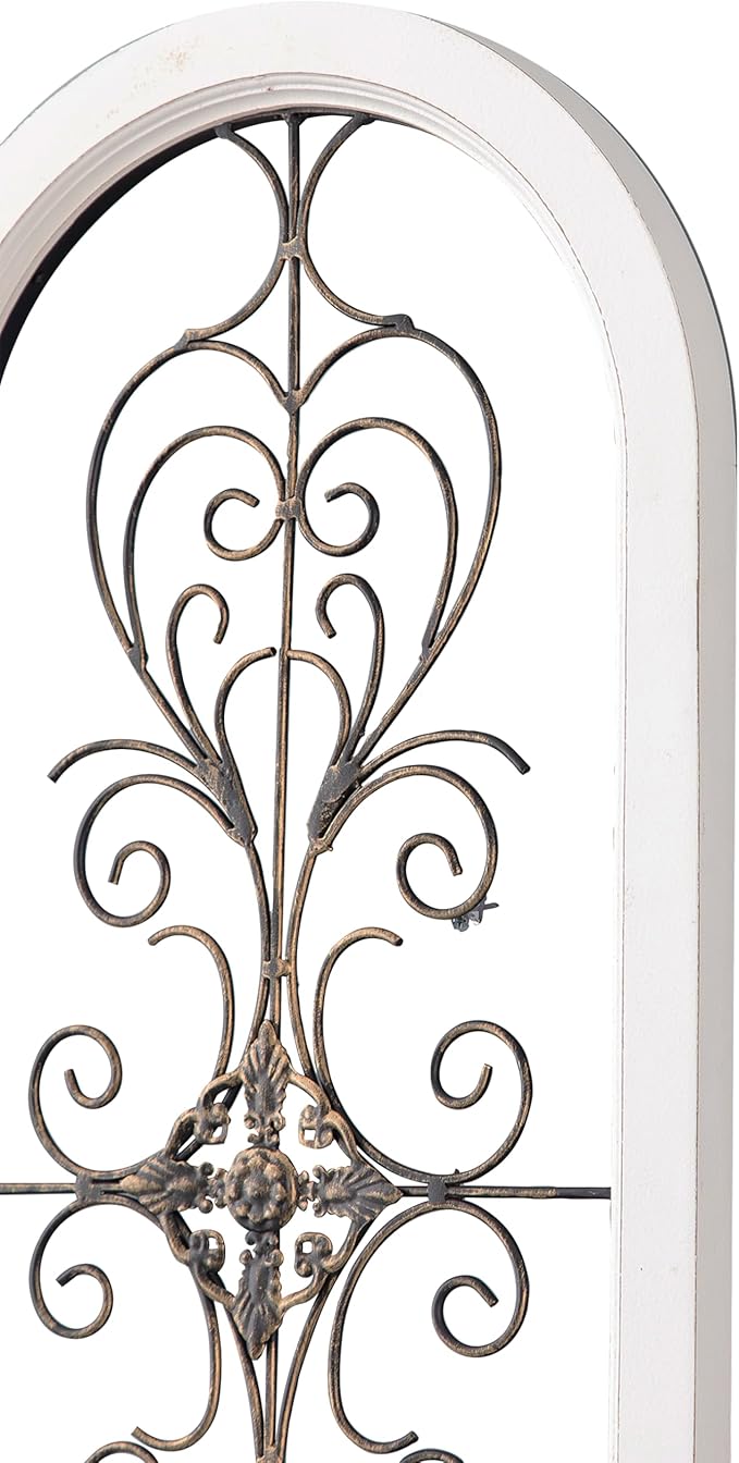 Sintosin Farmhouse White Wood and Metal Wall Decor 32 X 13 Inches, Handmade Distressed Gold and Black Wrought Iron Wall Decor Living Room Entryway, Hanging Metal Wall Art above Couch