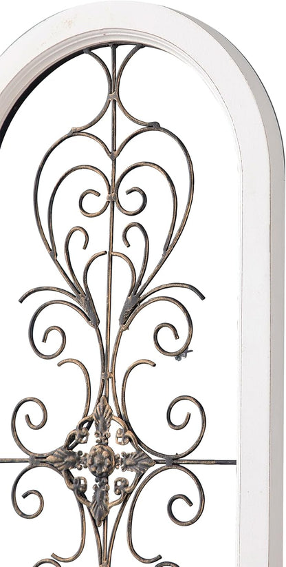 Sintosin Farmhouse White Wood and Metal Wall Decor 32 X 13 Inches, Handmade Distressed Gold and Black Wrought Iron Wall Decor Living Room Entryway, Hanging Metal Wall Art above Couch