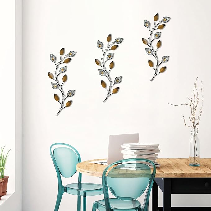 Cityelf 3 Set Crystal Leaf Wall Art Sculpture Iron Tree Leaves Branch Hanging Wall Décor Jeweled Bling Home Deor Acrylic Diamond Accent …