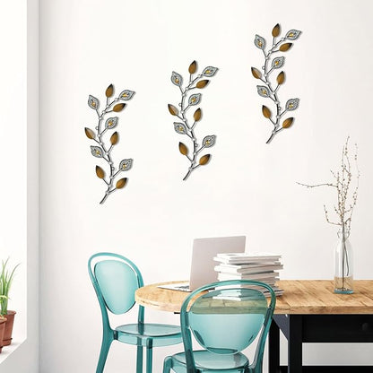 Cityelf 3 Set Crystal Leaf Wall Art Sculpture Iron Tree Leaves Branch Hanging Wall Décor Jeweled Bling Home Deor Acrylic Diamond Accent …