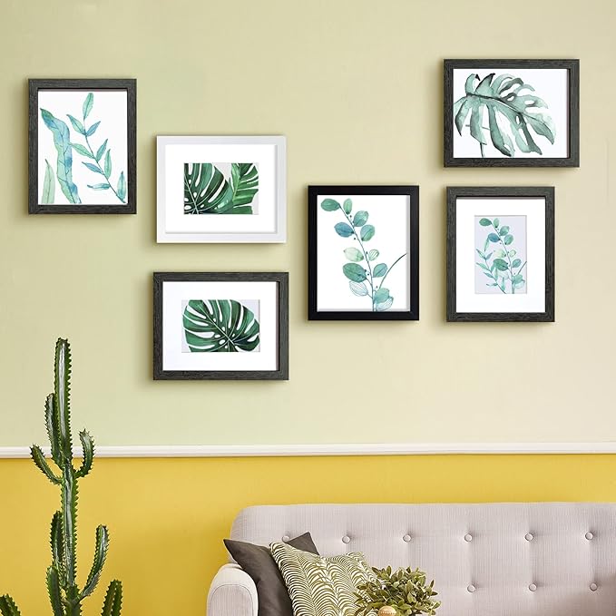 SESEAT 8x10 Picture Frame Dark Gray Set of 6, Display Pictures 5x7 With mat or 8x10 Without Mat