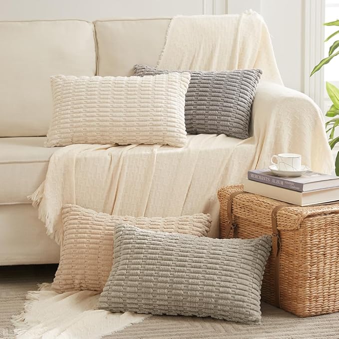Fancy Homi 4 Packs Decorative Throw Pillow Covers for Living Room Couch Bed, Modern Farmhouse Boho Home Décor Accent Cushion Case, 24" x 12", Taupe