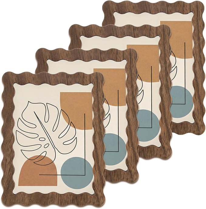 Novabright 4 Pcs 5 x 7 Inch Wood Wavy Edge Picture Frame Vintage Wooden Photo Frame with Real Glass for Tabletop and Wall Display Home Decor Photo Gallery Family Friend Wedding Graduation Gift