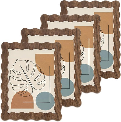 Novabright 4 Pcs 5 x 7 Inch Wood Wavy Edge Picture Frame Vintage Wooden Photo Frame with Real Glass for Tabletop and Wall Display Home Decor Photo Gallery Family Friend Wedding Graduation Gift