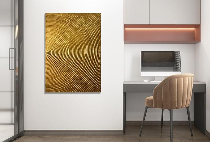 Slyart Handmade Modern Abstract Painting 3D Heavy Texture Canvas Wall Art 28x40 Inches Minimalism Gold Artwork Large Vertical Painting on Canvas for Living Room Bedroom Wall Decor