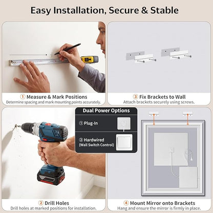 30"x36" LED Bathroom Mirror with Lights, Front & Backlit, Anti-Fog, Dimmable, 3 Color Temperature, CRI 90+, LED Mirror for Bathroom with Premium Full Aluminum Frame, Touch Control with Memory