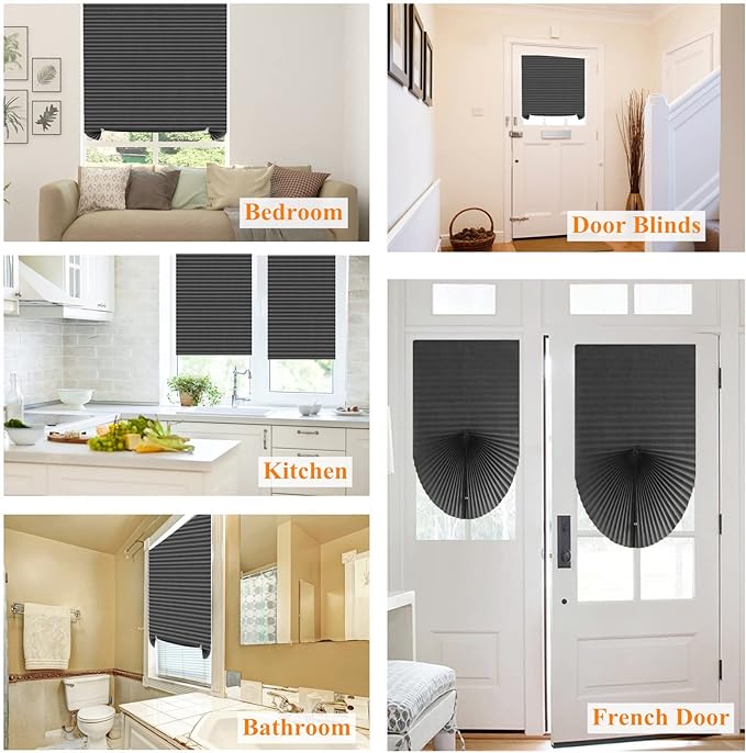 Window Blinds Cordless Blackout No Drill Cut to Size Clip On Stick On Self Adhesive Temporary Blinds Pleated Paper Blinds for Windows Doors Shades for Home Nursery Bedroom Kitchen Bathroom