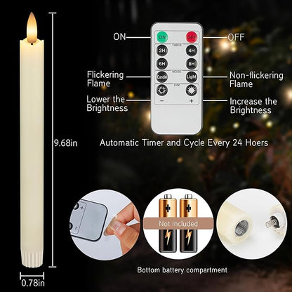 JOIONE Flameless Taper Candles with Remote, 2 Pack Real Wax LED Battery Operated Candle with Flickering Flame, Safe Home Décor for Living Room, Bedroom, and Dining Table, Wax Ivory