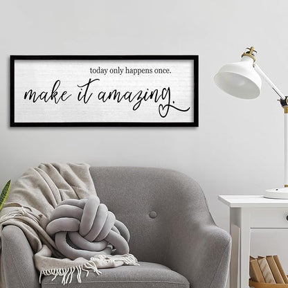 TQianJiang Inspirational Wall Decor Today Only Happens Once Make It Amazing Sign 24"×10" Farmhouse Positive Motivational Quote Wall Art Large for Home Office Living Room Wood Framed Hanging (Black)