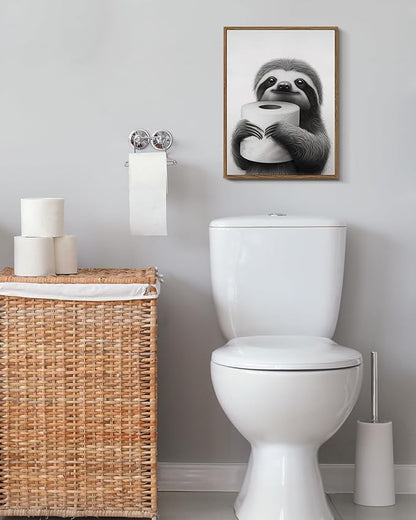 VIYYIEA Framed Canvas Wall Art Home Decor Sloth Wall Art Canvas Prints, Vintage Home Decoration, Animas Painting Picture, Bathroom Wall Decor Gifts for Friends or Family - 16L x 12W