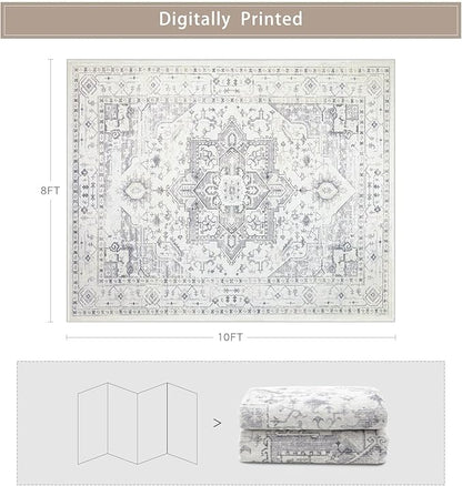 Srugn Area Rug 8x10 Washable Area Rugs for Living Room,Bedroom, Dining Room- Ultra Soft Non-Shedding Faux Wool Retro Rugs,Large Vintage Carpets with Non Slip Rubber Backing for Farmhouse Home Office