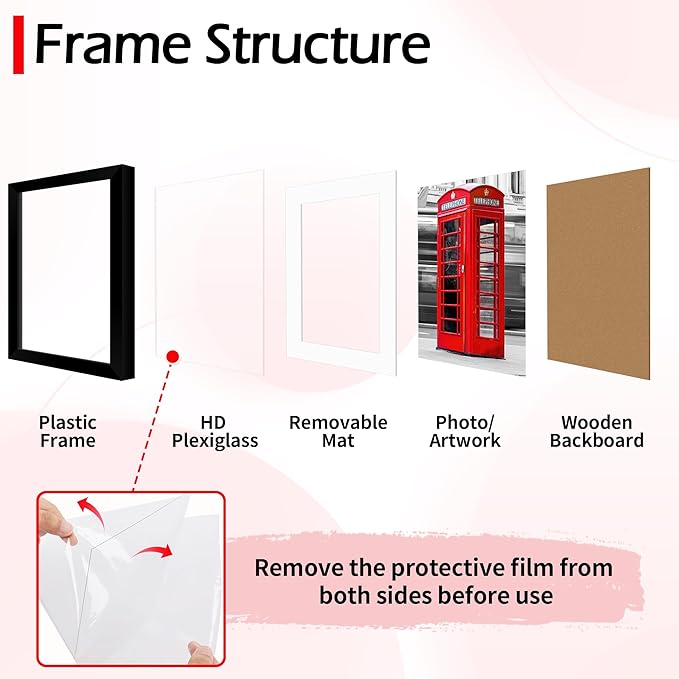11x11 Picture Frame, 2 Pack Black Photo Frame with HD Plexiglass, Fits Pictures 8 x8 with Mat or 11 x11 Without Mat, Wall Hanging Photo Frames Poster Frames for Collage Wall Decor