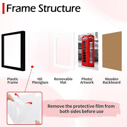 11x11 Picture Frame, 2 Pack Black Photo Frame with HD Plexiglass, Fits Pictures 8 x8 with Mat or 11 x11 Without Mat, Wall Hanging Photo Frames Poster Frames for Collage Wall Decor
