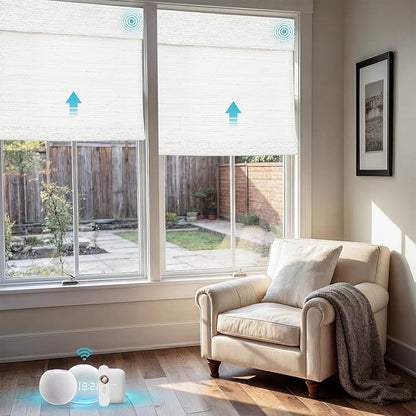 Motorized Bamboo Roman Shades, Motorized Blinds with Remote Compatible with Homekit, Alexa GoogleHome, Smart Wood Woven Shades for Indoor Windows, Customize, Coastal Drift