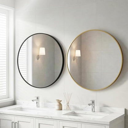 OLIXIS 20 Inch Black Round Bathroom Wall Mirror, Round Bathroom Mirrors for Over Sink, Circle Mirror with Tempered Glass for Home Decor, Entryway, Bedroom, Vanity, Shatterproof& Crystal-Clear