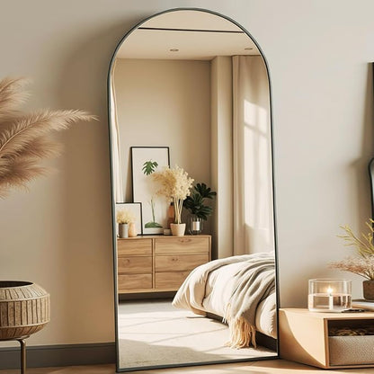 Prywot Arched Full Length Mirror, 70"x26" Free Standing Floor Mirror, Modern Full Body Mirrors with Stand, Wall Mirrors with Aluminum Alloy Frame for Bedroom,Living Room, Black