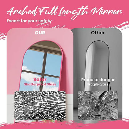 Anpark 28"x71"Arched Full Length Mirror, Full Body Mirror with Stand, Aluminum Frame for Bedroom & Hanging Leaning Modern Simple Home Decor Shatter-proorf Nano Glass Wall Living Room Cloakroom, Pink