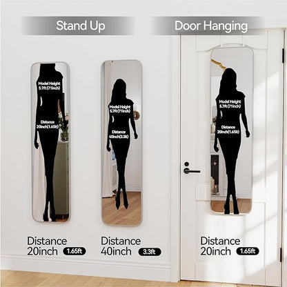 SCWF-GZ 47x14 Mirror Full Body Length Door Hanging/Rope Hang/Wall Mounted Metal Frame Rectangle Mirrors for Bedroom Bathroom Dressing Living Room 47 inch Silver