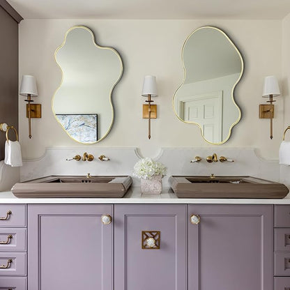 Irregular Mirror, 30"x18" Asymmetrical Mirror, Gold Metal Frame Abstract Wall Mirrors Decorative, Modern Odd Shaped Mirrors for Living Room Bathroom Bedroom Hallway Entryway Fireplace
