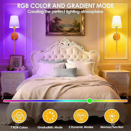 OCATO Battery Operated Wall Sconce: 10000mAh Wireless Wall Sconces Set of Two Rechargeable Lamp Dimmable Magnetic Lights with 7 RGB Colors and Remote Walls Decor for Bedroom Living Room Hallway
