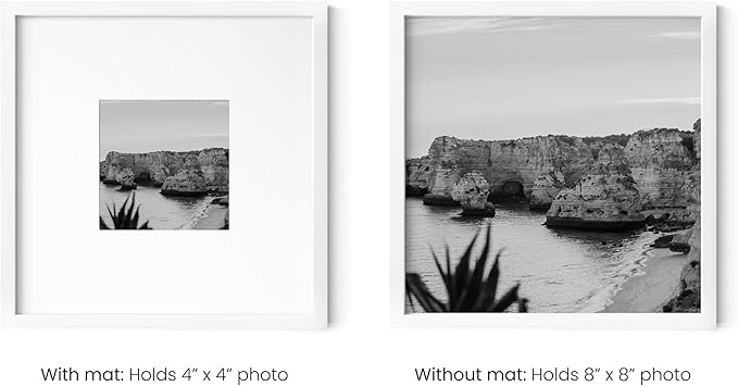 HAUS AND HUES 8x8 White Metal Picture Frames Matted to 4x4 - Features Premium Aluminum, Shatterproof Plexiglass - Ideal for Home, Room, Office (8x8 in, White, Set of 3)