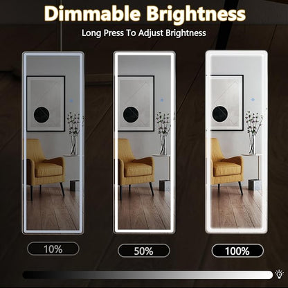 Sweetcrispy Full Length Mirror with LED Lights, 71.3"x26.5" Lighted Full Body Floor Mirror with Dimming & 3 Color Lighting, Stand for Bedroom, Dressing Room, White