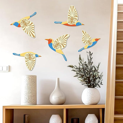 KOYILTD 5 Piece Bird Wood Wall Sculptures Wooden Wall Art Decor Scandinavian Home Decorations Flying Bird Wall Decor Farmhouse Wall Art for Home Living Room Bathroom Dining Room (Multicolor)