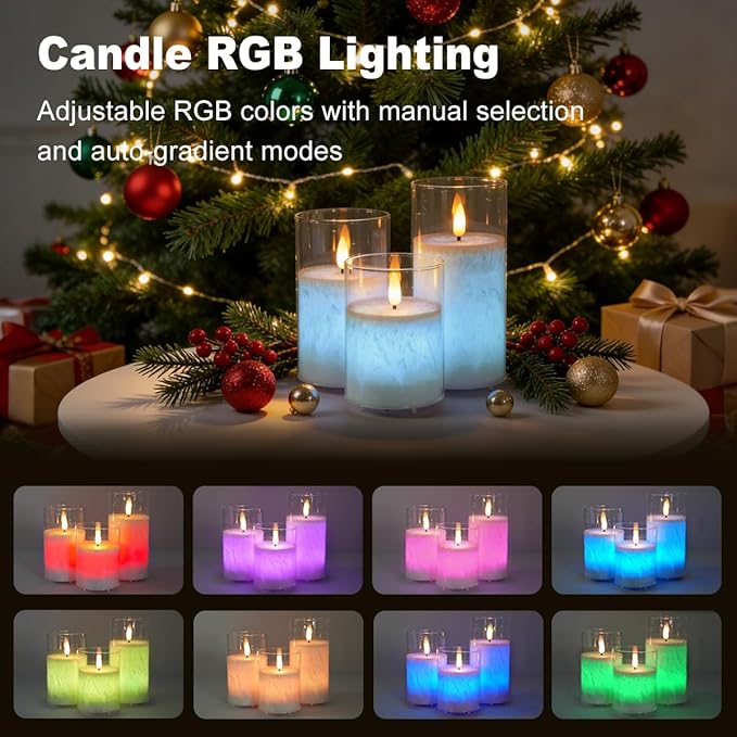 LEDHOLYT Rechargeable Ice Crystal Glass Flameless Candles, RGB Color Changing Realistic Flickering Flameless Candles with Remote & Timer,Best Festival Wedding Home Party Decor - Set of 3