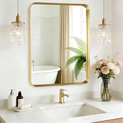 Bathroom Mirror - 28x36 Inch Wall Mirrors for Bathroom, Gold Frame Rectangle Vanity Mirror for Restroom, Entryway, Hanging Vertically or Horizontally