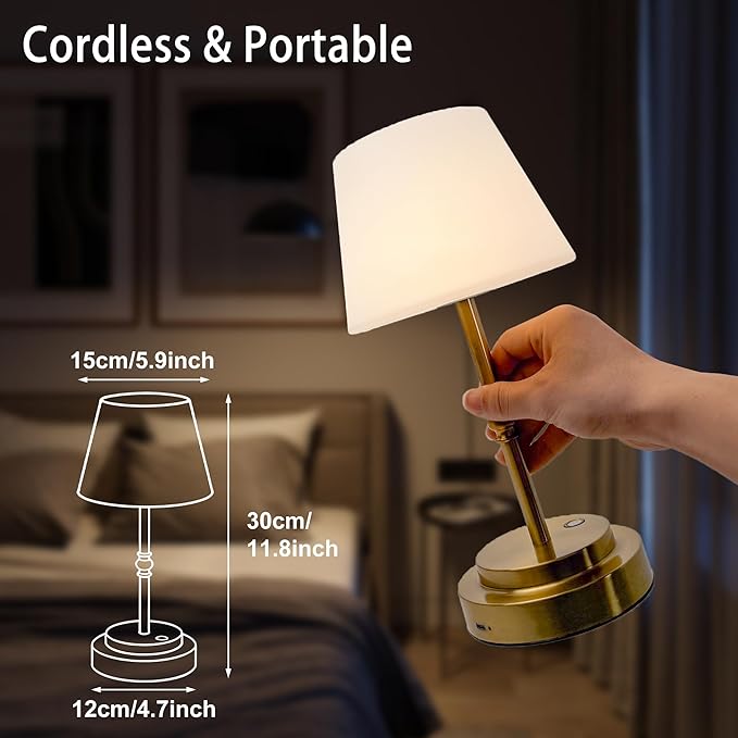 Cordless Table Lamp Rechargeable, 5200mAh Battery Operated Table Lamp with Touch Control, Stepless Dimmable, 3 Color Temperatures, Soft Ambient Lighting USB-C Lamp for Bedroom, Bedside, Dining Table