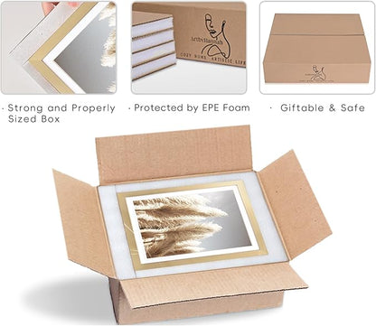 ArtbyHannah Gallery Wall Frame Set, 8 Pack Picture Frames Collage Wall Art Decor with Neutral Pampas Grass for Bedroom, Assorted Size Including 8"x10", 5"x7", 4"x6", 6"x6"(Gold Frame,Small)